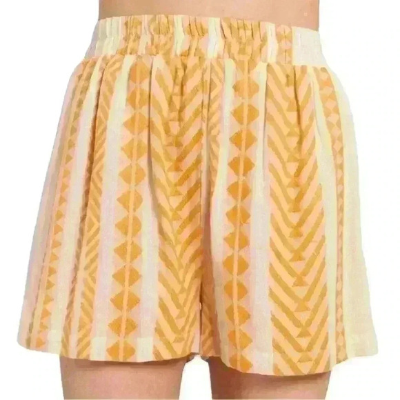 En Crème - Annika Embroidered Shorts - Yellow/Cream Aztec Print - Womens Large - Picture 1 of 6